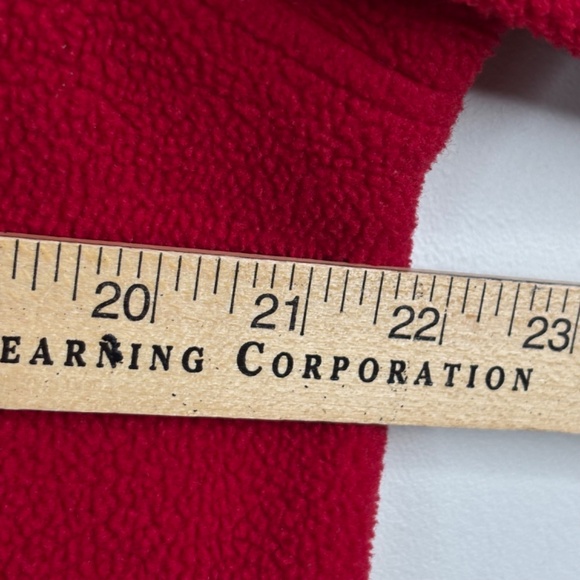 VTG 90s Lands End Red Fleece Hooded Jacket L Long Full Zip Pockets Fall Cabin - Picture 9 of 11